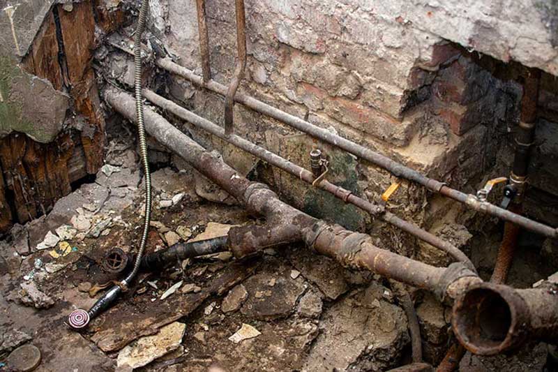 Damaged sewer pipe repair underway in Mount Airy home